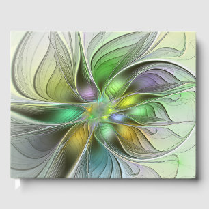 Colourful Fantasy Flower Modern Abstract Fractal Guest Book