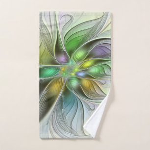 Colourful Fantasy Flower Modern Abstract Fractal Hand Towel