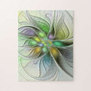 Colourful Fantasy Flower Modern Abstract Fractal Jigsaw Puzzle