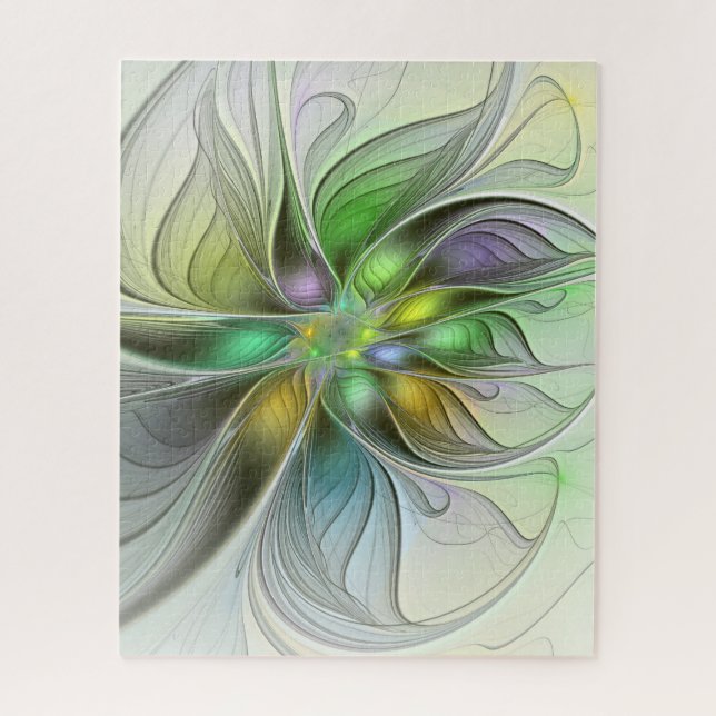 Colourful Fantasy Flower Modern Abstract Fractal Jigsaw Puzzle (Vertical)