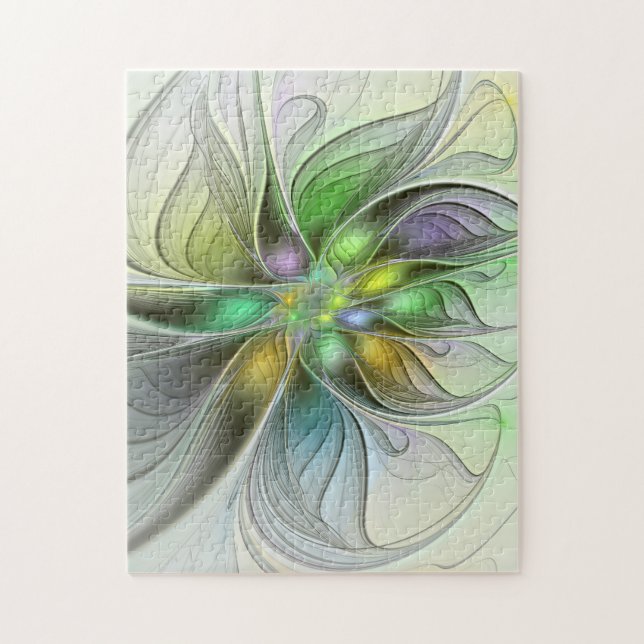 Colourful Fantasy Flower Modern Abstract Fractal Jigsaw Puzzle (Vertical)