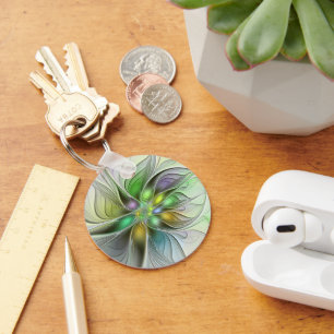 Colourful Fantasy Flower Modern Abstract Fractal Key Ring