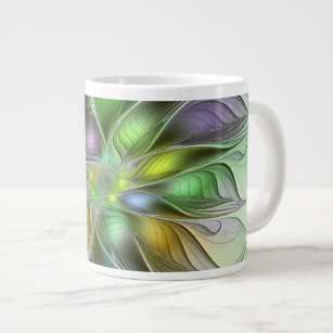 Colourful Fantasy Flower Modern Abstract Fractal Large Coffee Mug