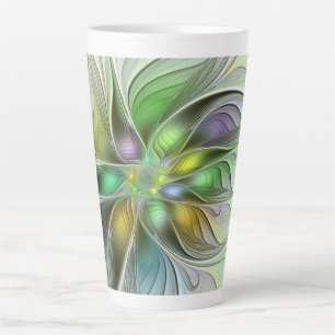 Colourful Fantasy Flower Modern Abstract Fractal Latte Mug