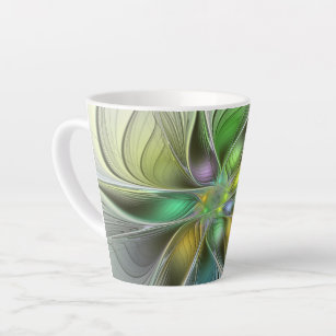Colourful Fantasy Flower Modern Abstract Fractal Latte Mug