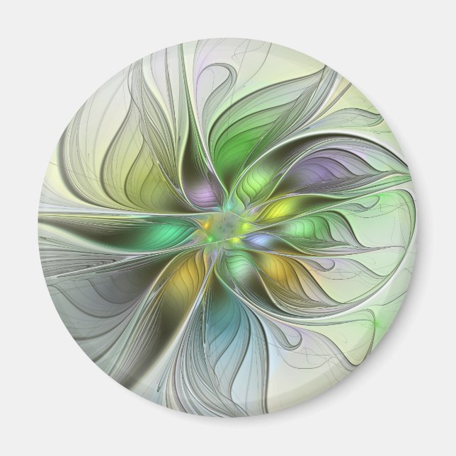 Colourful Fantasy Flower Modern Abstract Fractal Magnet (Front)