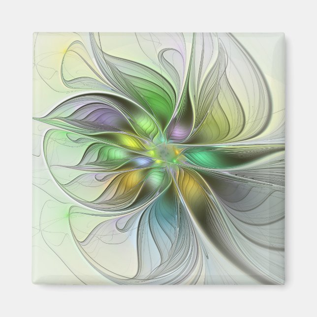 Colourful Fantasy Flower Modern Abstract Fractal Magnet (Front)