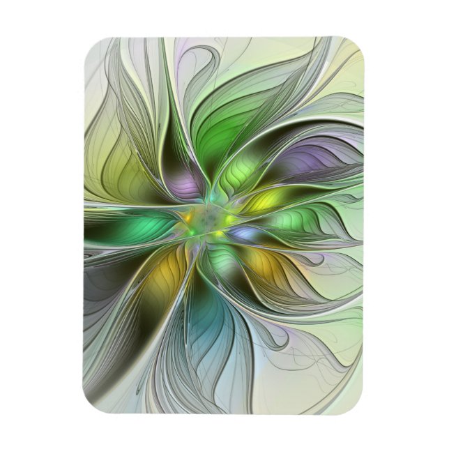 Colourful Fantasy Flower Modern Abstract Fractal Magnet (Vertical)