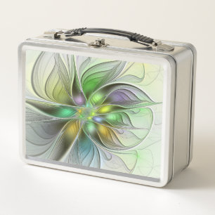 Colourful Fantasy Flower Modern Abstract Fractal Metal Lunch Box