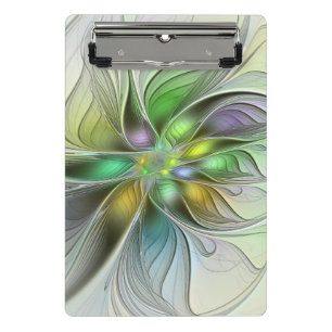 Colourful Fantasy Flower Modern Abstract Fractal Mini Clipboard