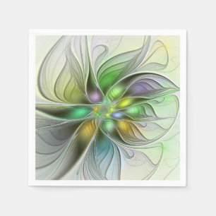 Colourful Fantasy Flower Modern Abstract Fractal Napkin