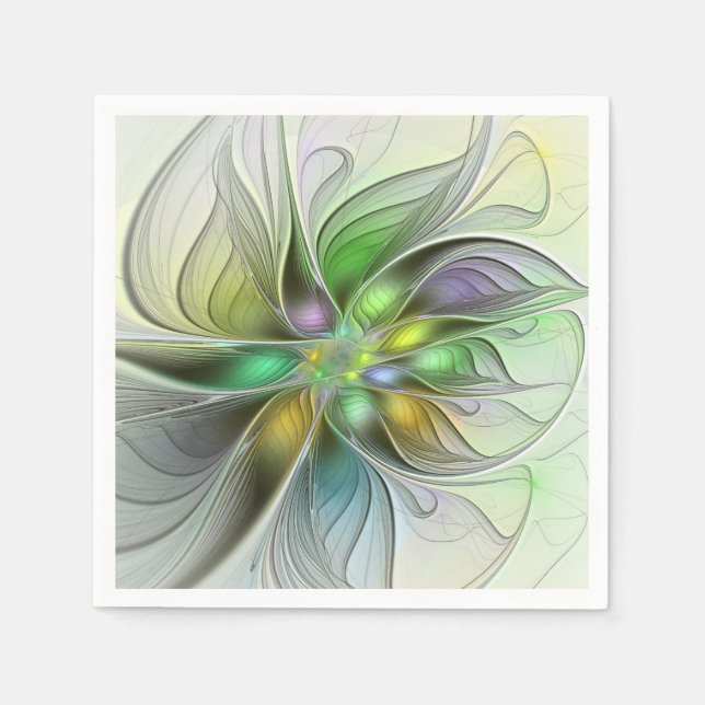 Colourful Fantasy Flower Modern Abstract Fractal Napkin (Front)