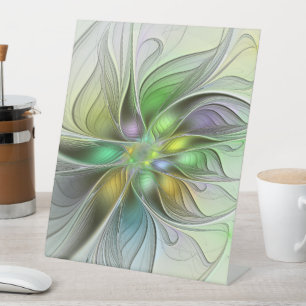 Colourful Fantasy Flower Modern Abstract Fractal Pedestal Sign