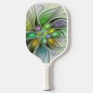 Colourful Fantasy Flower Modern Abstract Fractal Pickleball Paddle