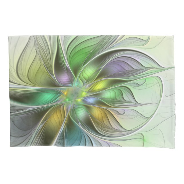 Colourful Fantasy Flower Modern Abstract Fractal Pillowcase (Front)