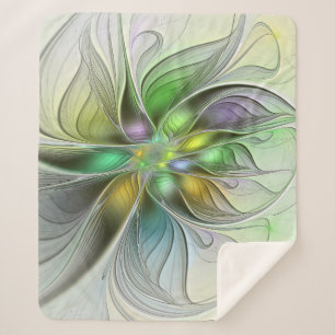 Colourful Fantasy Flower Modern Abstract Fractal Sherpa Blanket