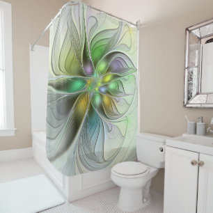 Colourful Fantasy Flower Modern Abstract Fractal Shower Curtain