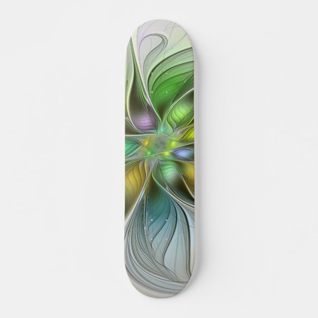Colourful Fantasy Flower Modern Abstract Fractal Skateboard (Front)
