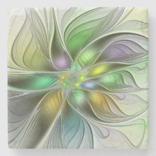 Colourful Fantasy Flower Modern Abstract Fractal Stone Coaster
