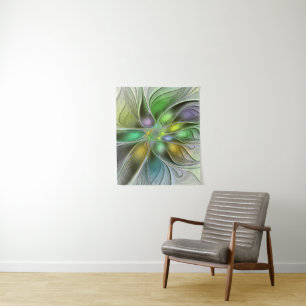 Colourful Fantasy Flower Modern Abstract Fractal Tapestry