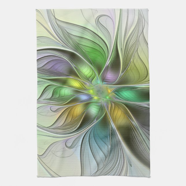 Colourful Fantasy Flower Modern Abstract Fractal Tea Towel (Vertical)