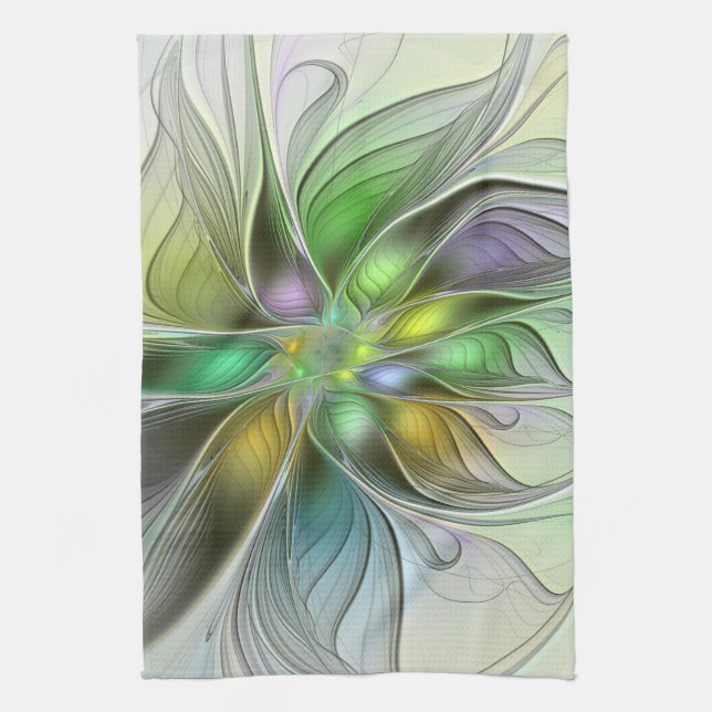 Colourful Fantasy Flower Modern Abstract Fractal Tea Towel (Vertical)