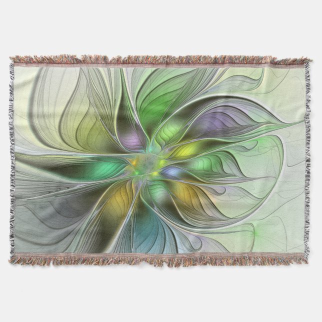 Colourful Fantasy Flower Modern Abstract Fractal Throw Blanket (Front)