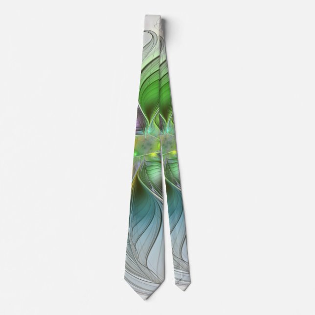 Colourful Fantasy Flower Modern Abstract Fractal Tie (Front)