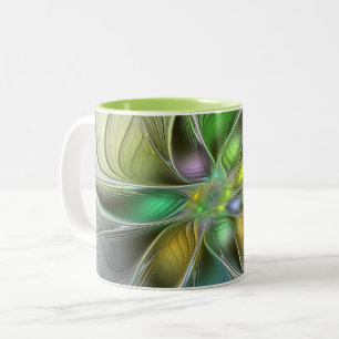 Colourful Fantasy Flower Modern Abstract Fractal Two-Tone Coffee Mug