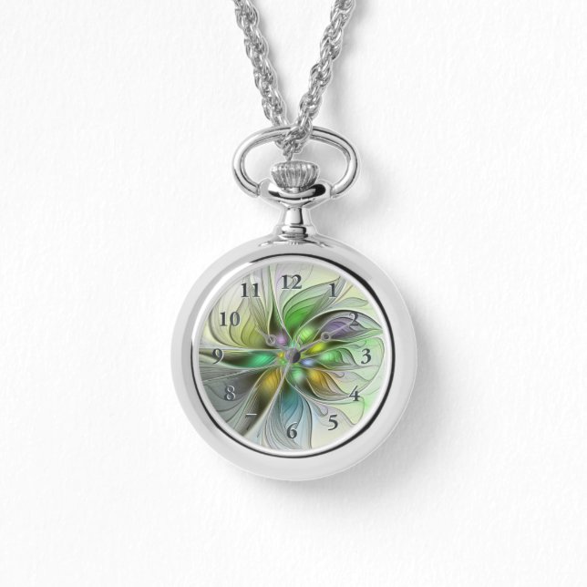 Colourful Fantasy Flower Modern Abstract Fractal Watch (Front)