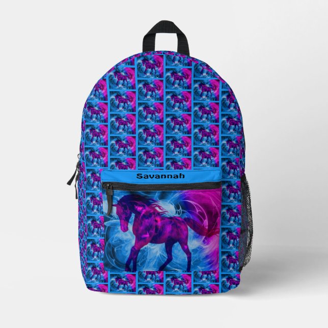 Colourful Fantasy Horse Pattern Personalised Printed Backpack (Front)