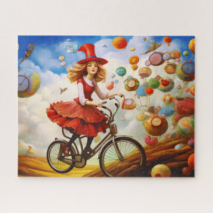 Colourful Fantasy Imagination Girl on a Bike  Jigsaw Puzzle