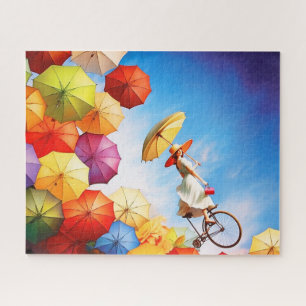 Colourful Fantasy Imagination Girl with Umbrellas  Jigsaw Puzzle