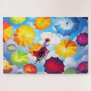 Colourful Fantasy Imagination Girl with Umbrellas  Jigsaw Puzzle