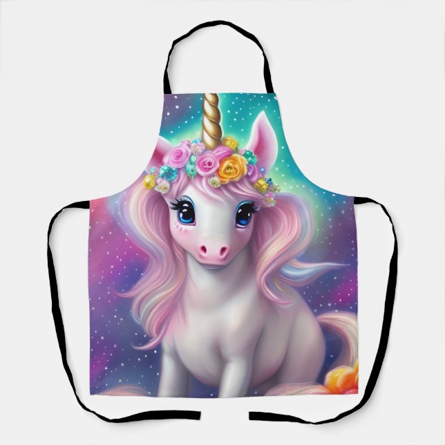 Colourful Fantasy Kawaii Unicorn  Apron (Front)
