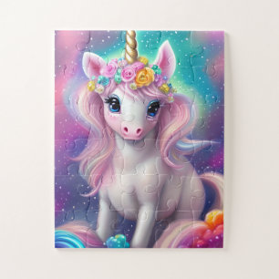 Colourful Fantasy Kawaii Unicorn  Jigsaw Puzzle
