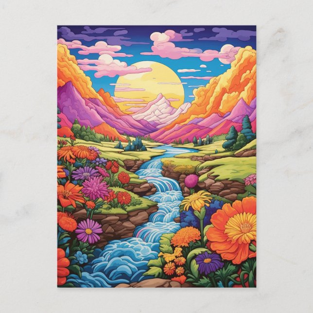 Colourful Fantasy Landscape Background Postcard (Front)