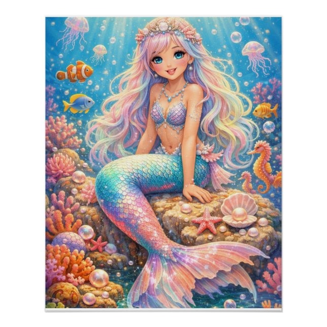 Colourful Fantasy Mermaid Wall Art (Front)