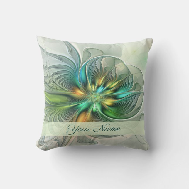Colourful Fantasy Modern Abstract Art Flower Name Cushion (Front)