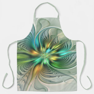 Colourful Fantasy Modern Abstract Flower Fractal Apron