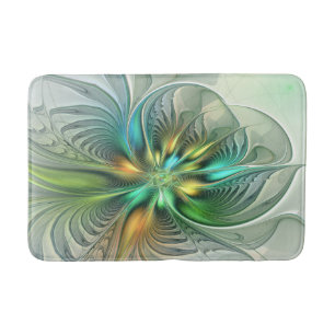 Colourful Fantasy Modern Abstract Flower Fractal Bath Mat