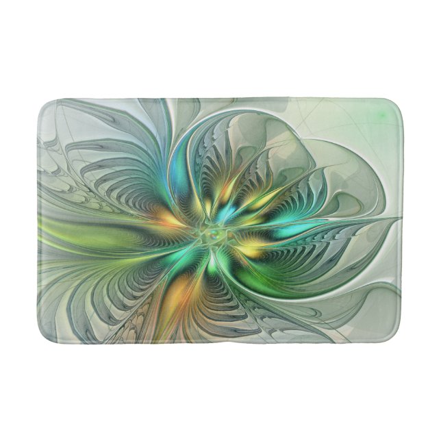Colourful Fantasy Modern Abstract Flower Fractal Bath Mat (Front)