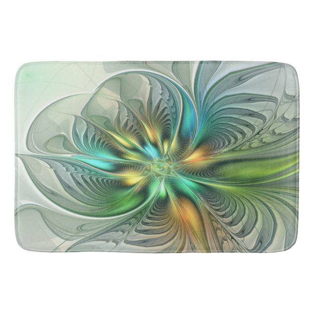 Colourful Fantasy Modern Abstract Flower Fractal Bath Mat (Front)