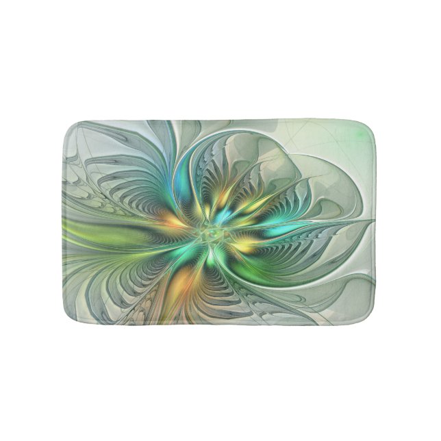 Colourful Fantasy Modern Abstract Flower Fractal Bath Mat (Front)