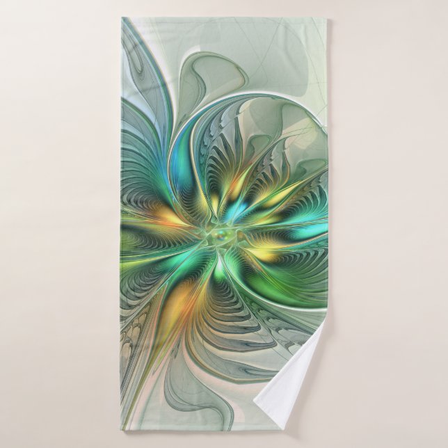 Colourful Fantasy Modern Abstract Flower Fractal Bath Towel (Bath Towel)