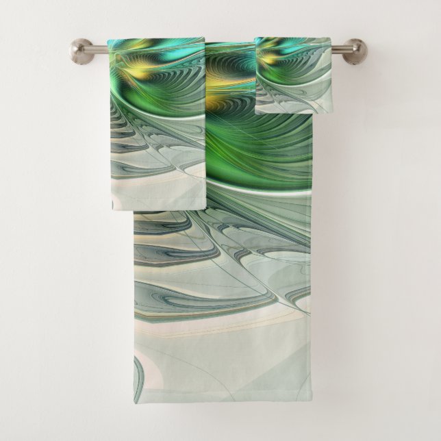 Colourful Fantasy Modern Abstract Flower Fractal Bath Towel Set (Insitu)
