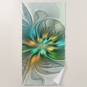 Colourful Fantasy Modern Abstract Flower Fractal Beach Towel