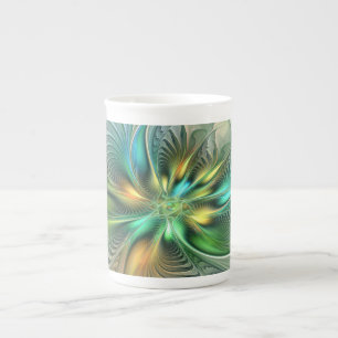 Colourful Fantasy Modern Abstract Flower Fractal Bone China Mug