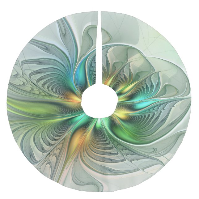 Colourful Fantasy Modern Abstract Flower Fractal Brushed Polyester Tree Skirt (Front)