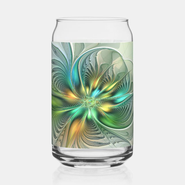 Colourful Fantasy Modern Abstract Flower Fractal Can Glass (Front)